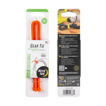 GEAR TIE REUSABLE RUBBER TWIST TIE(TM) (2pcs), Orange - length 12"-NITE IZE-