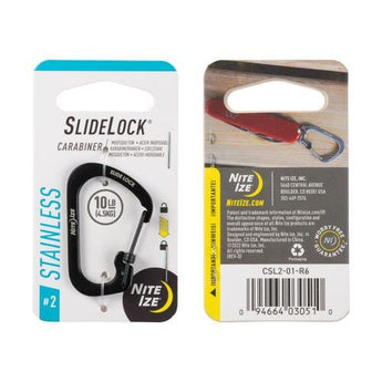 SLIDELOCK CARABINER STAINLESS STEEL, black - size 2-NITE IZE-